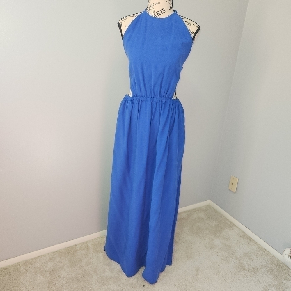 Gianni Bini NWT Trina Maxi DRESS Halter Neck Sleeveless Cut Out Tie Back Blue L - Picture 2 of 8